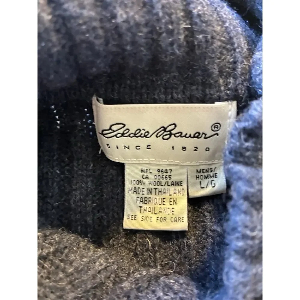 VTG 90s Eddie Bauer Henley Wool Sweater Fisherman Collared Ribbed Chunky Mens M